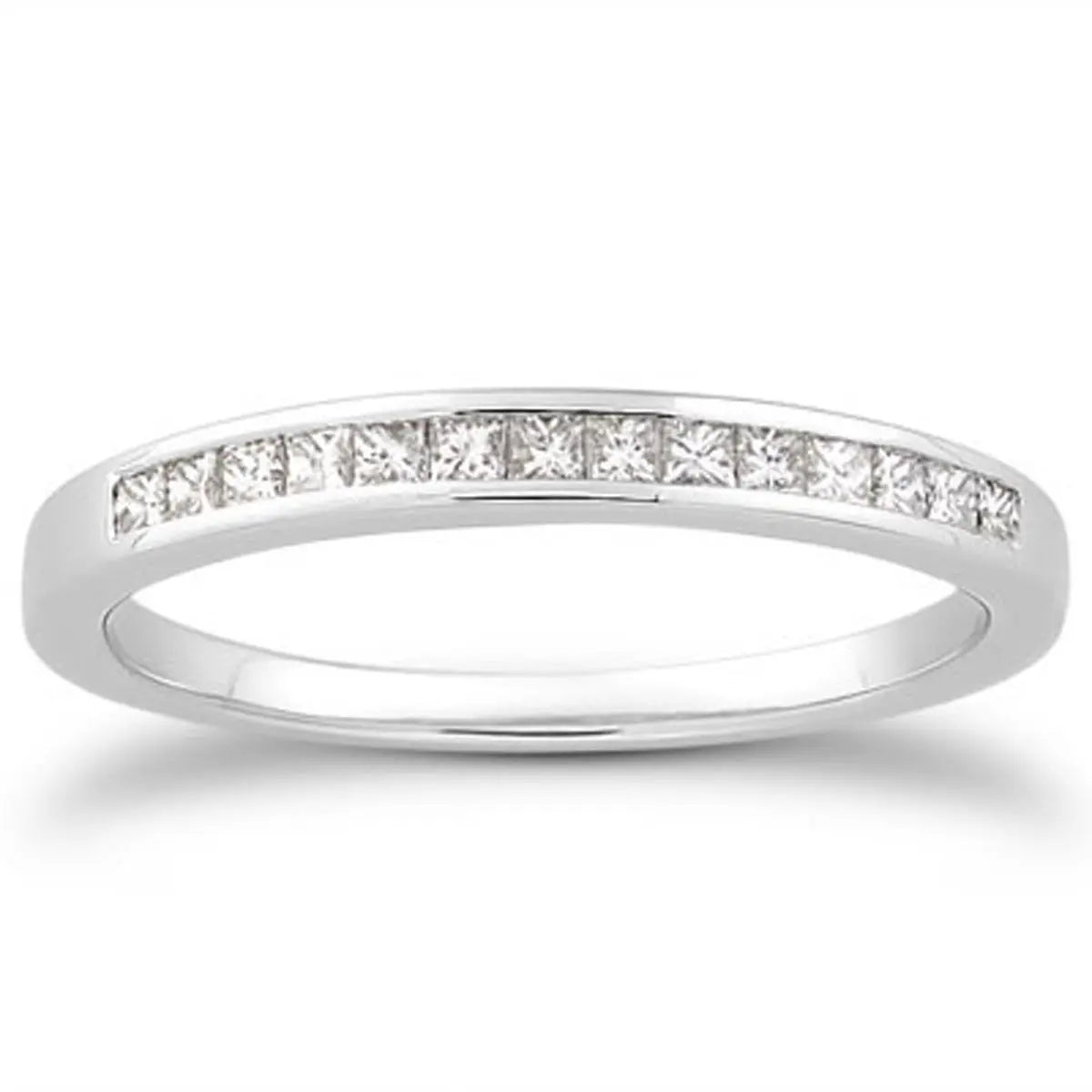 14k White Gold Channel Set Princess Diamond Wedding Ring BandMonde Trend