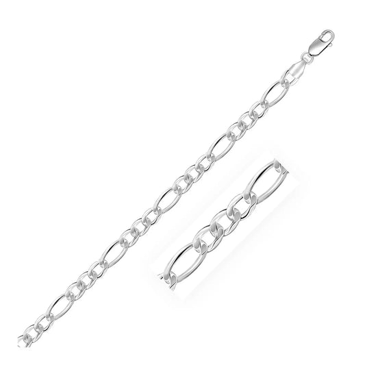 Rhodium Plated Sterling Silver Figaro Style Chain (5.40 mm) RCJ