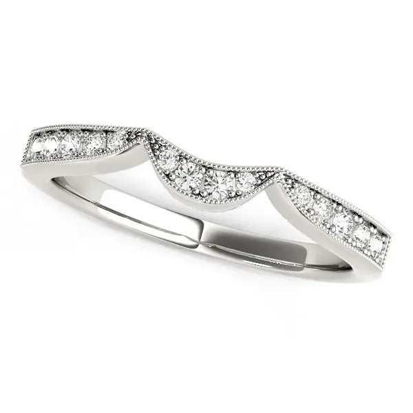 14k White Gold Milgrained Curved Wedding Diamond Band (1/6 cttw)Monde Trend