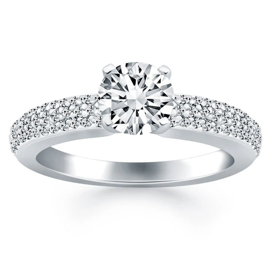 14k White Gold Triple Row Pave Diamond Engagement Ring RCJ