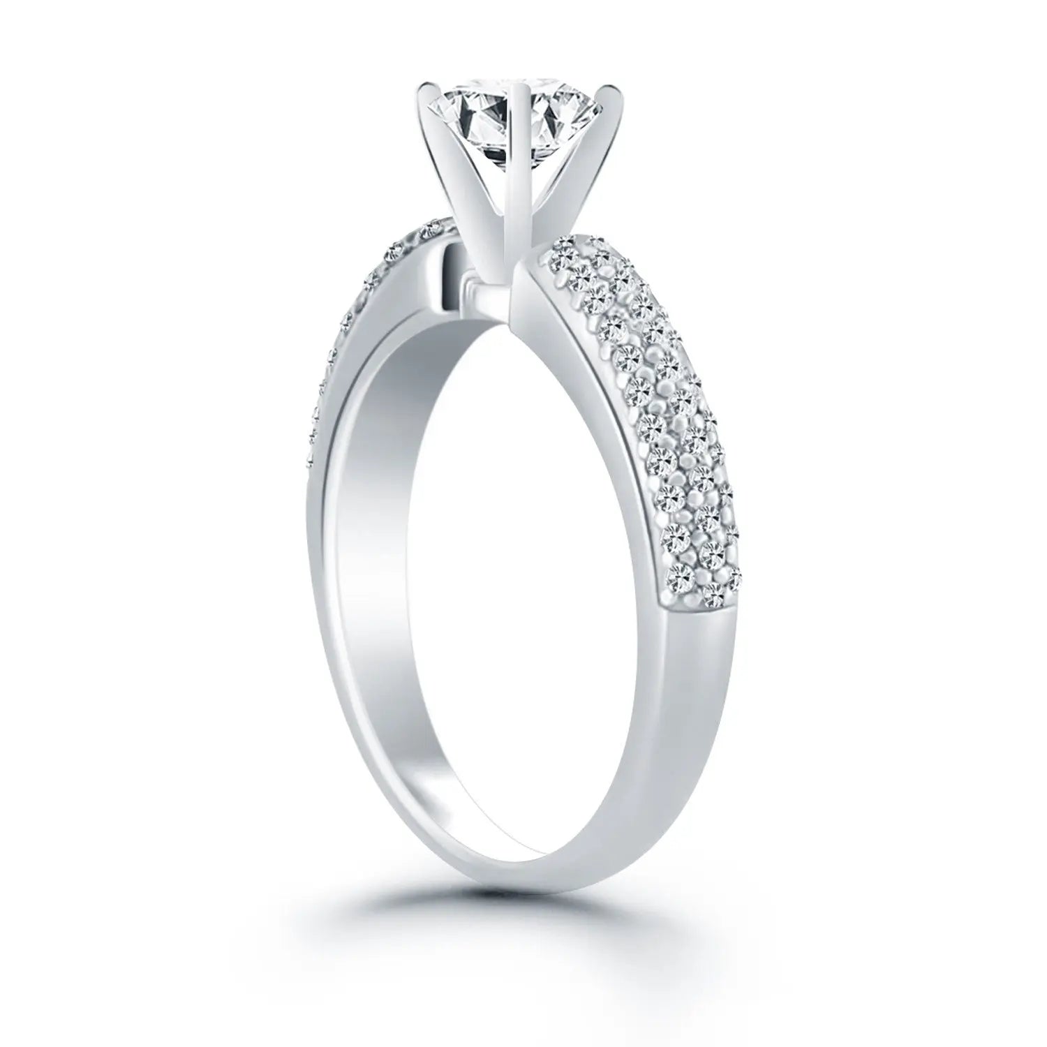 14k White Gold Triple Row Pave Diamond Engagement Ring RCJ