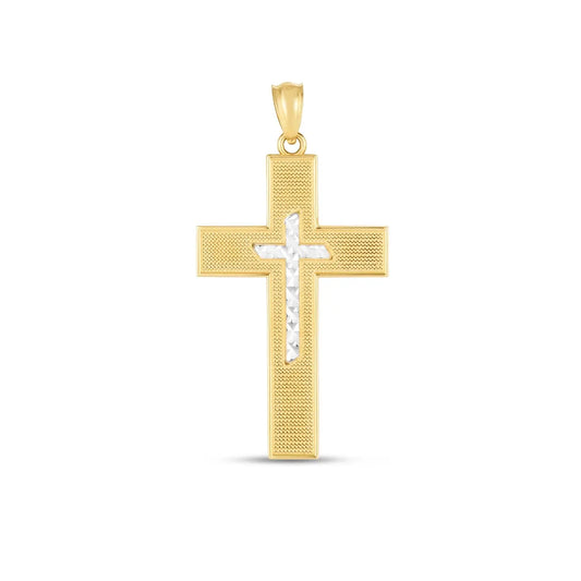 14k Two Tone Gold High Polish Diamond Cut Cross PendantMonde Trend