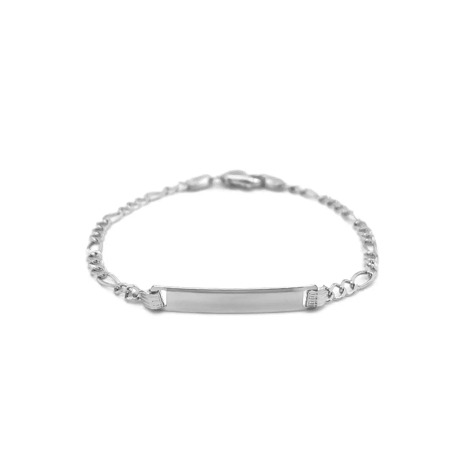 14k White Gold Figaro Chain Fancy Childrens ID Bracelet (3.30 mm)Monde Trend