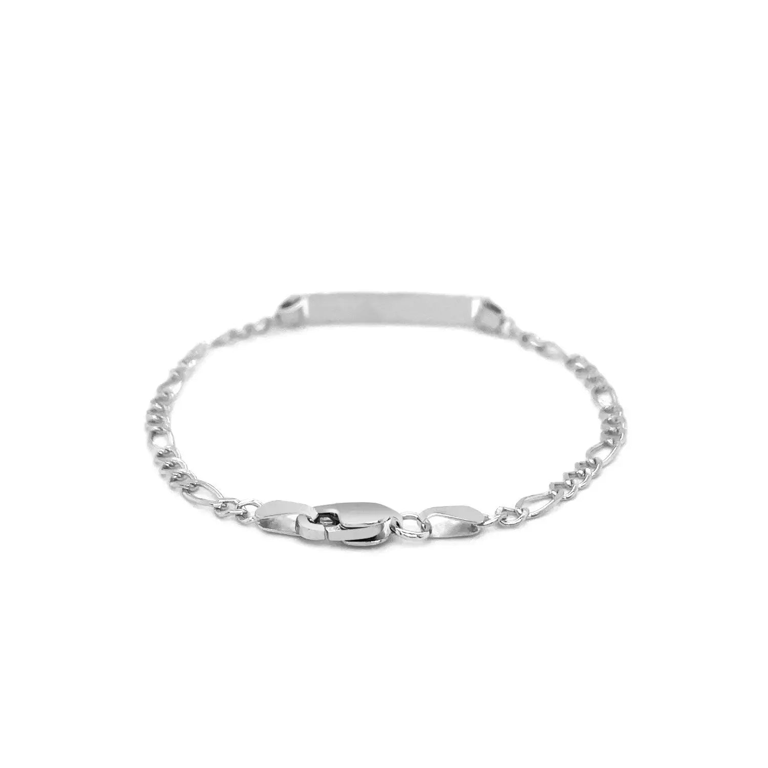 14k White Gold Figaro Chain Fancy Childrens ID Bracelet (3.30 mm)Monde Trend