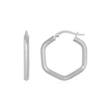 14k White Gold Shiny Hexagon Hoop Earrings RCJ