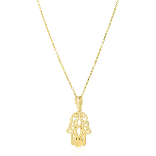 14k Yellow Gold High Polish Hamsa Amulet Necklace RCJ