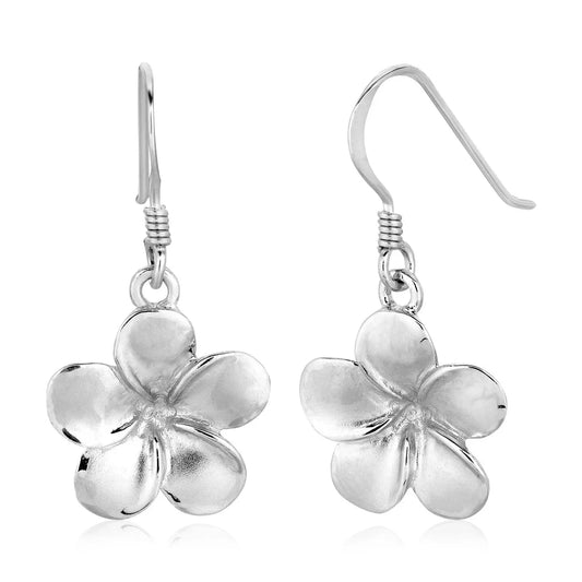 Sterling Silver Matte Textured Flower Dangle Earrings RCJ