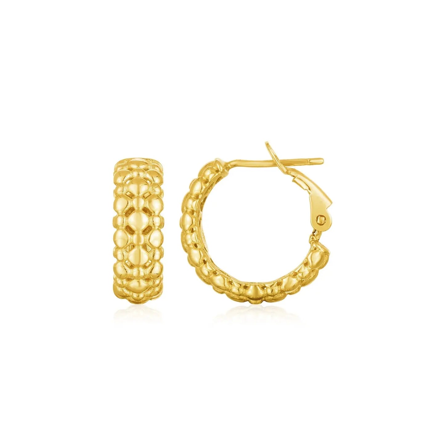 14k Yellow Gold Beaded Puffed Textured Hoop Earrings RCJ