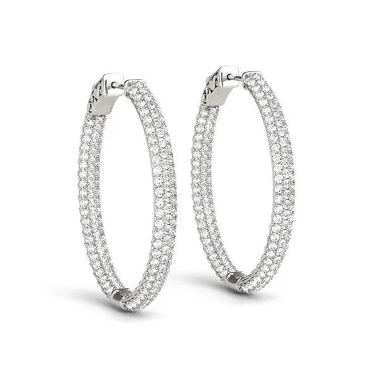 14k White Gold Diamond Hoop Double Sided Three Row Earrings (2 cttw)Monde Trend