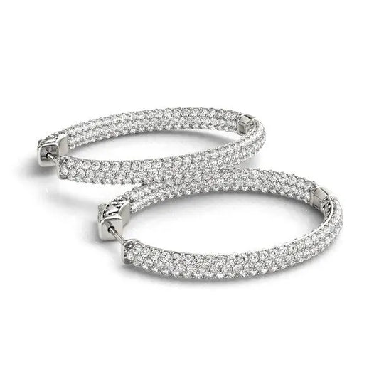 14k White Gold Diamond Hoop Double Sided Three Row Earrings (2 cttw)Monde Trend