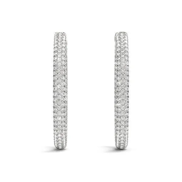 14k White Gold Diamond Hoop Double Sided Three Row Earrings (2 cttw)Monde Trend