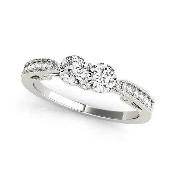 Two Stone Diamond Ring With Milgrain Design In 14k White Gold (3/4 cttw) RCJ