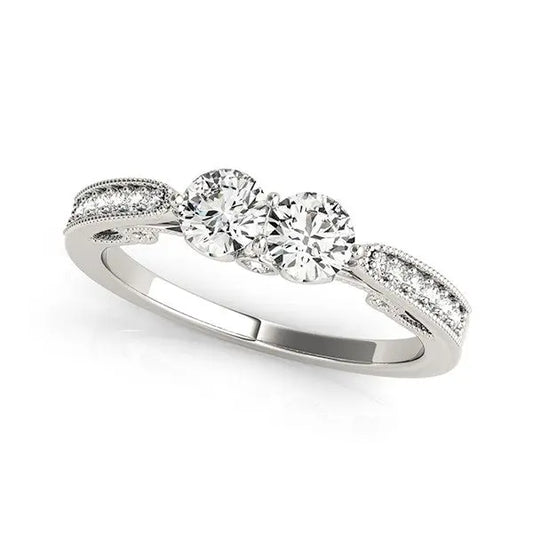 Two Stone Diamond Ring With Milgrain Design In 14k White Gold (3/4 cttw) RCJ