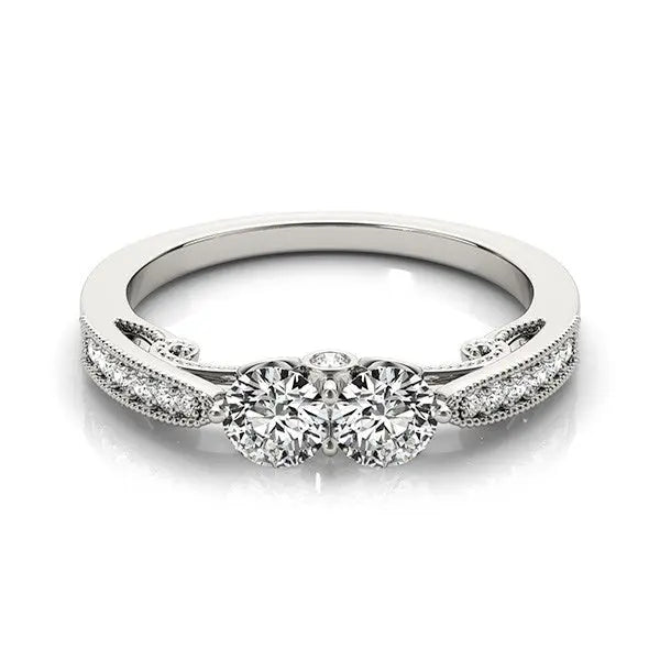 Two Stone Diamond Ring With Milgrain Design In 14k White Gold (3/4 cttw) RCJ