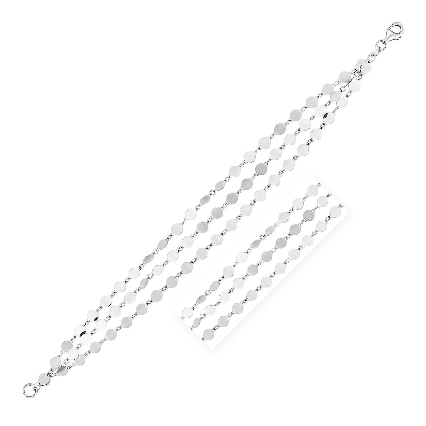 Sterling Silver Three Strand Mirror Link Bracelet (4.00 mm) RCJ