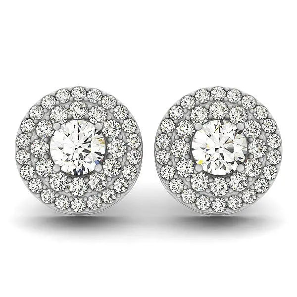 14k White Gold Double Halo Round Diamond Earrings (1 1/4 cttw)Monde Trend