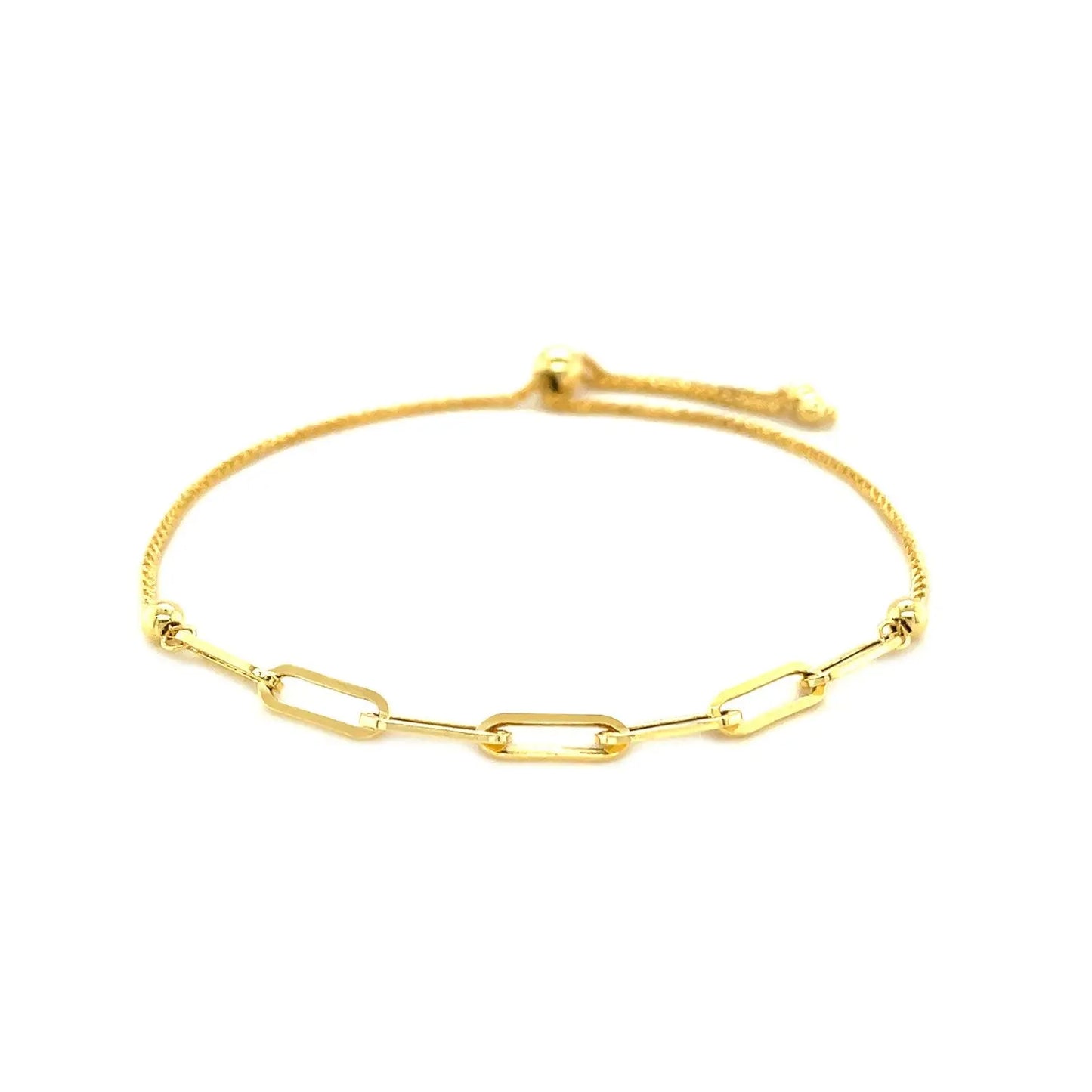 14K Yellow Gold Adjustable Bracelet with Paperclip Chain (1.00 mm) RCJ