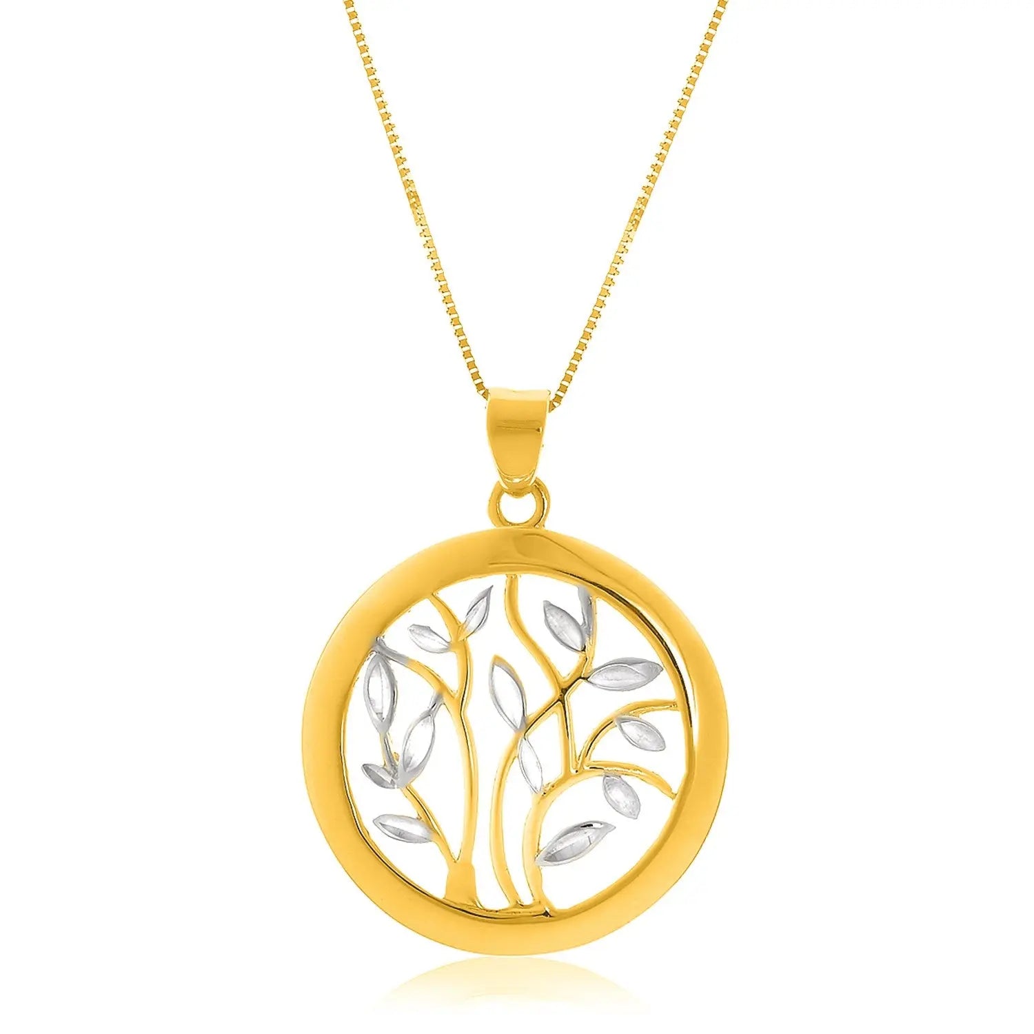 14k Two-Tone Gold Pendant with an Open Round Tree DesignMonde Trend