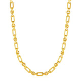 Rounded Rectangular Link Necklace with Textured Round Links in 14k Yellow Gold RCJ