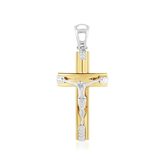 14k Two Tone Gold High Polish Diamond Cut Cross PendantMonde Trend