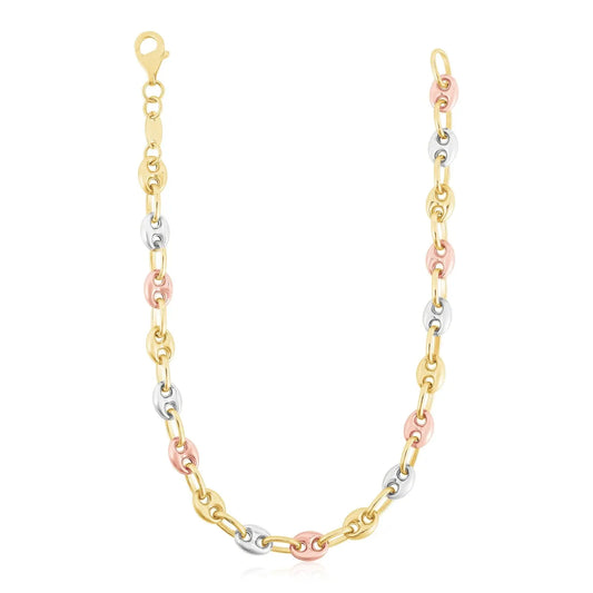 14k Tri Color Gold High Polish Puffed Mariner Link Chain (4.90 mm)Monde Trend