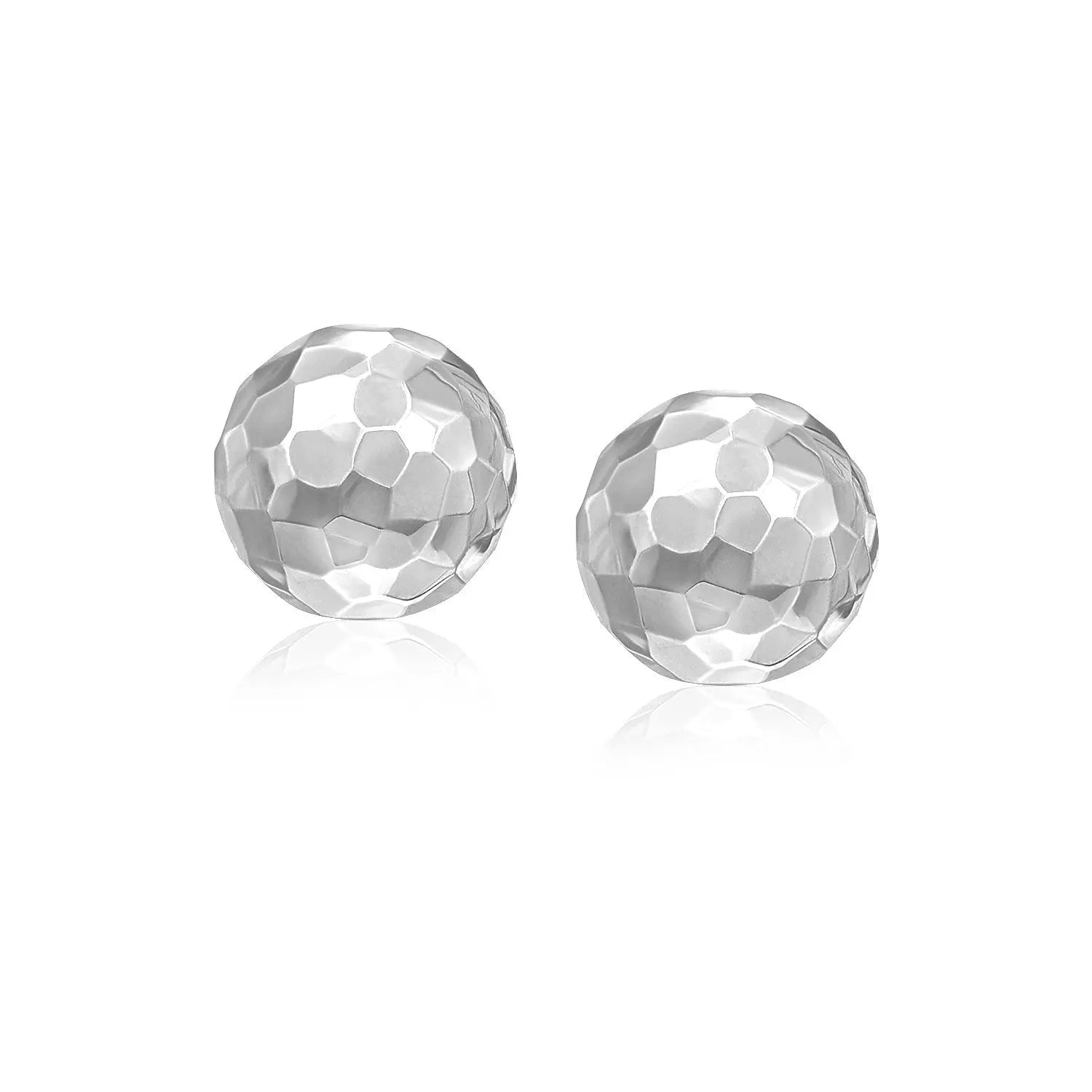 14k White Gold Round Faceted Style Stud Earrings(7mm) RCJ