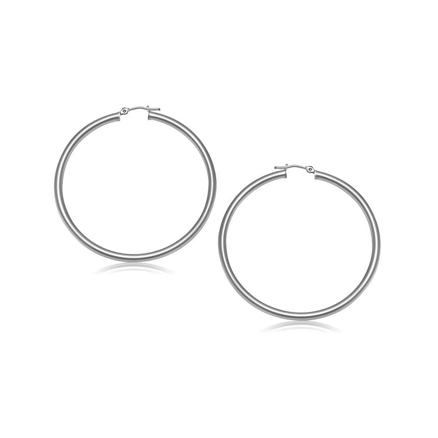 10k White Gold Polished Hoop Earrings (3x25mm)Monde Trend