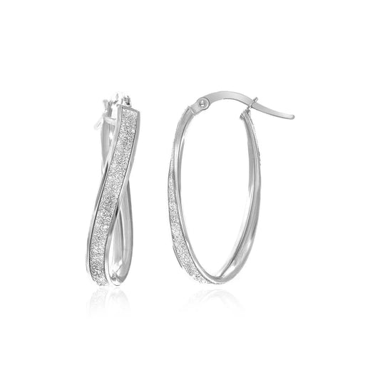 14k White Gold Oval Hoop Twist Glittery EarringsMonde Trend