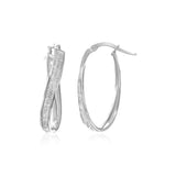 14k White Gold Oval Hoop Twist Glittery EarringsMonde Trend