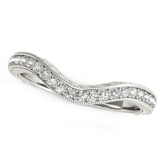 14k White Gold Milgrained Baroque Curved Diamond Wedding Ring (1/6 cttw)Monde Trend