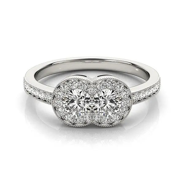 14k White Gold Two Stone Diamond Halo Ring (3/4 cttw) RCJ