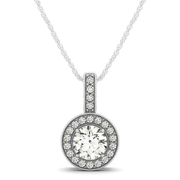 Milgrain Edge Diamond Halo Pendant in 14k White Gold (5/8 cttw) RCJ