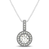 Milgrain Edge Diamond Halo Pendant in 14k White Gold (5/8 cttw) RCJ