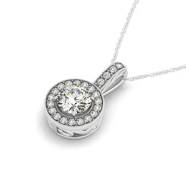 Milgrain Edge Diamond Halo Pendant in 14k White Gold (5/8 cttw) RCJ