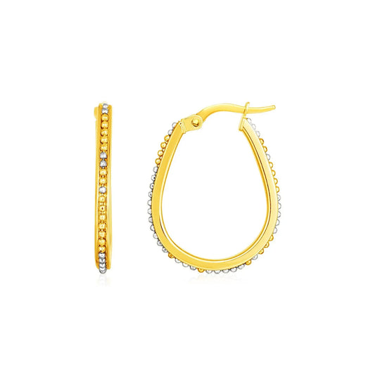 14k Two Tone Gold Oval Hoop Earrings with Bead TextureMonde Trend