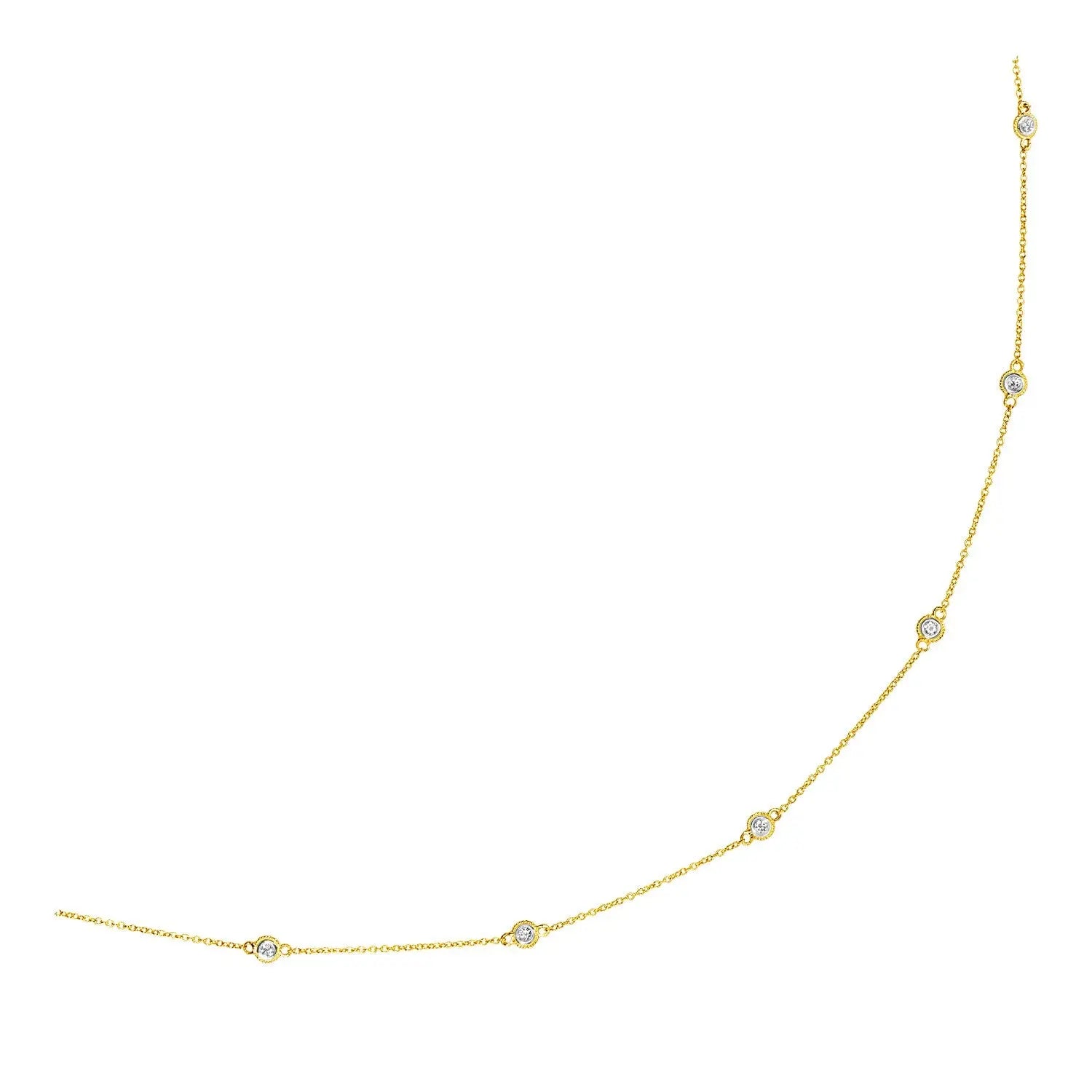 14k Yellow Gold Station Necklace with Round Diamonds RCJ