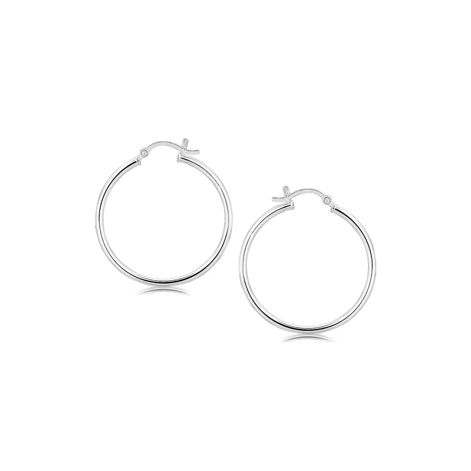 Sterling Silver Thin Polished Hoop Style Earrings with Rhodium Plating (2x30mm) RCJ