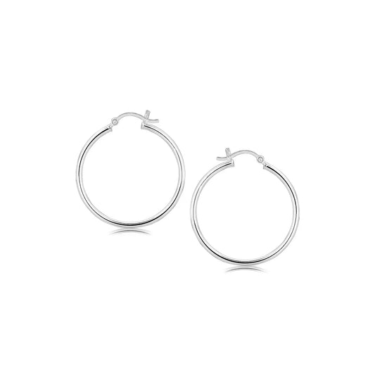 Sterling Silver Thin Polished Hoop Style Earrings with Rhodium Plating (2x30mm) RCJ