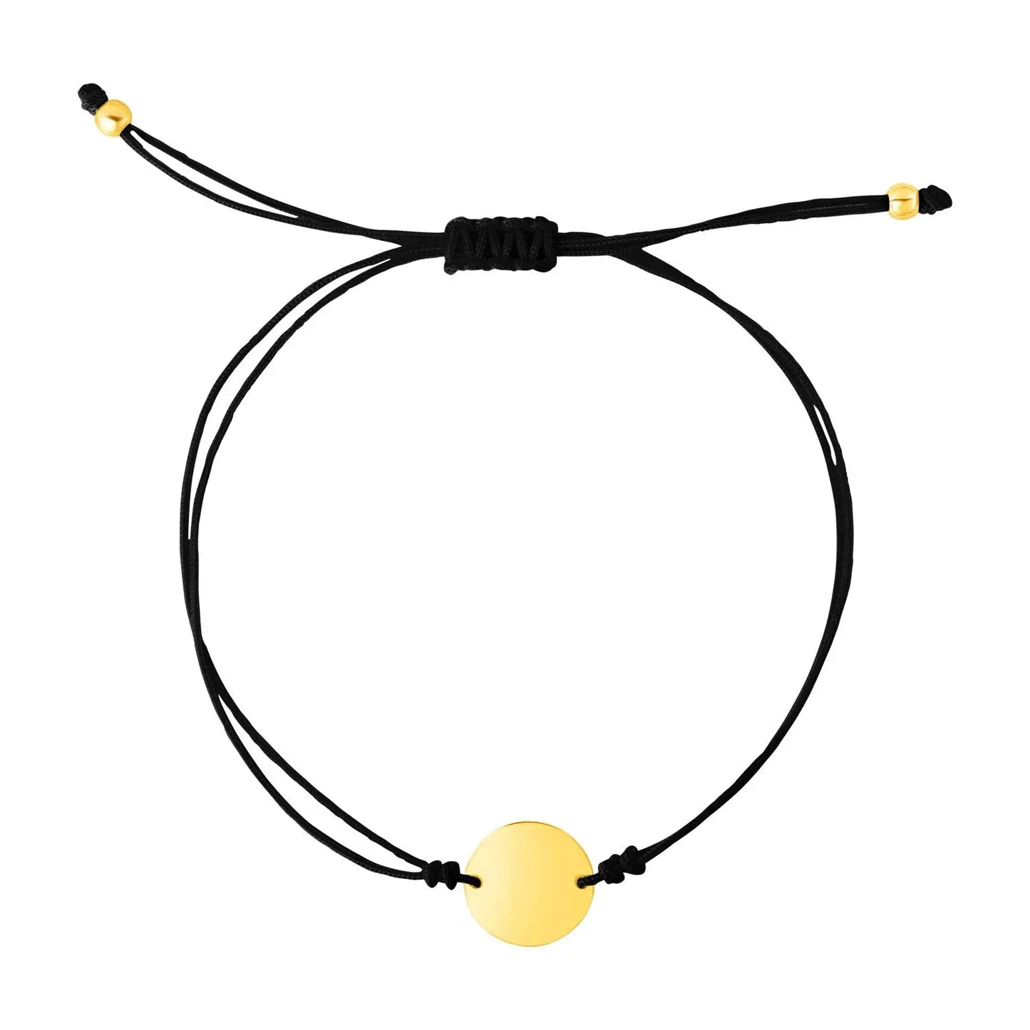 9 1/4 inch Black Cord Adjustable Bracelet with 14k Yellow Gold Circle RCJ