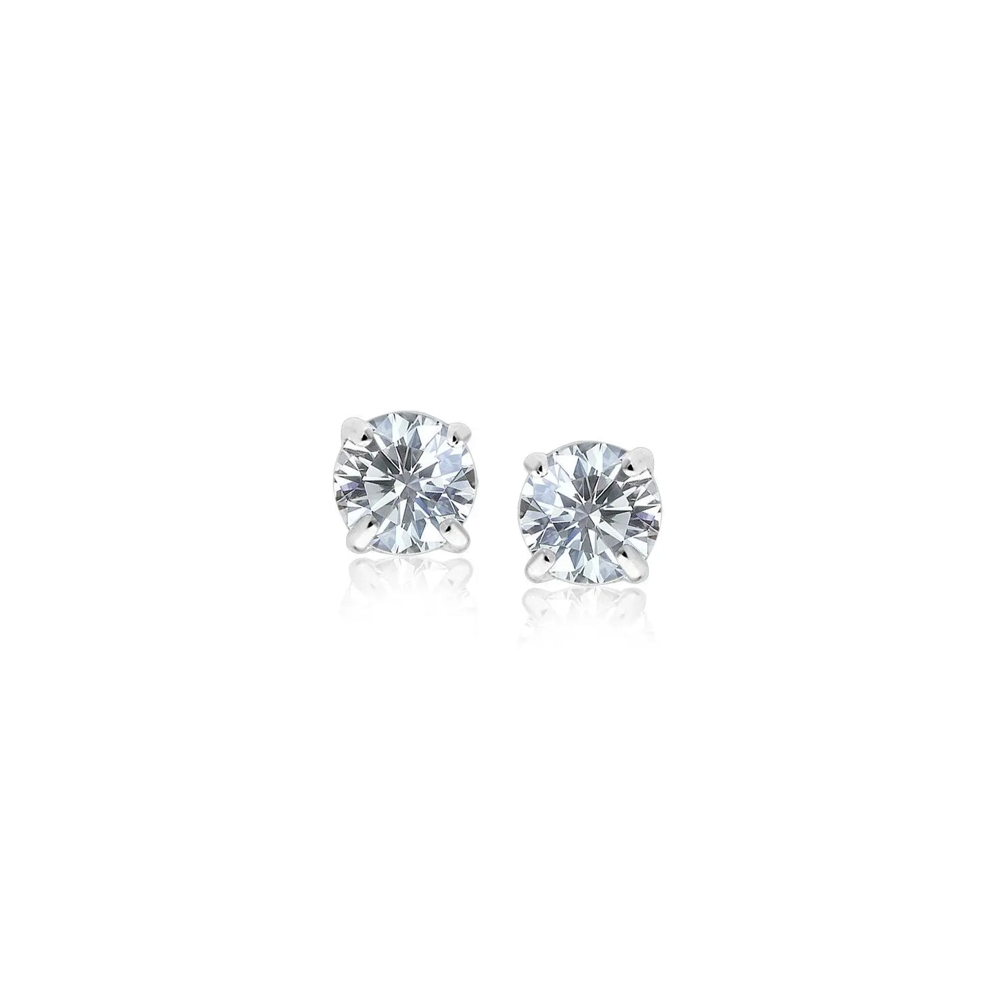 14k White Gold 3mm Faceted White Cubic Zirconia Stud EarringsMonde Trend