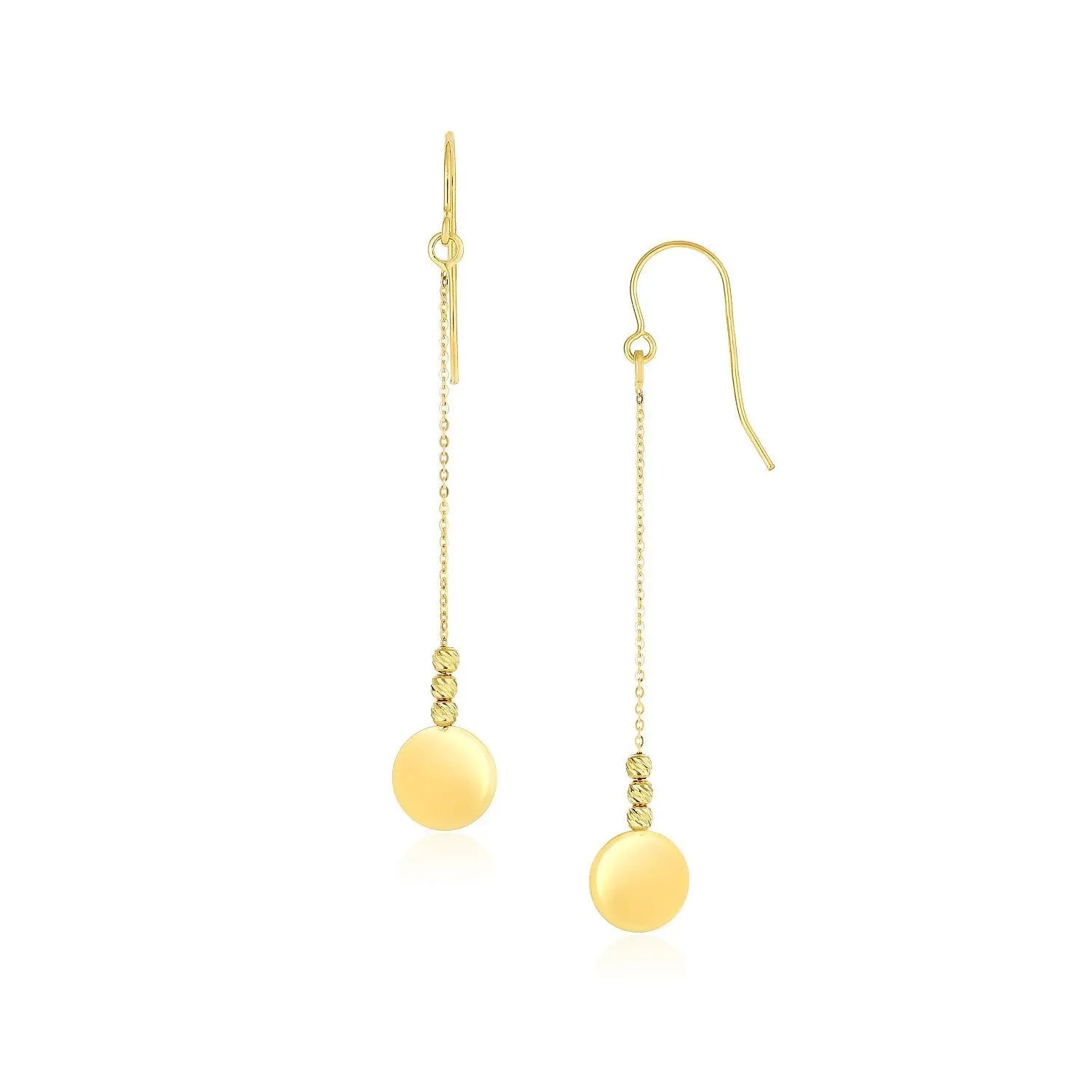 10k Yellow Gold Bead and Shiny Disc Drop EarringsMonde Trend