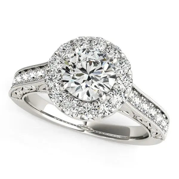 14k White Gold Round Diamond Engagement Ring with Stylish Shank (1 5/8 cttw) RCJ