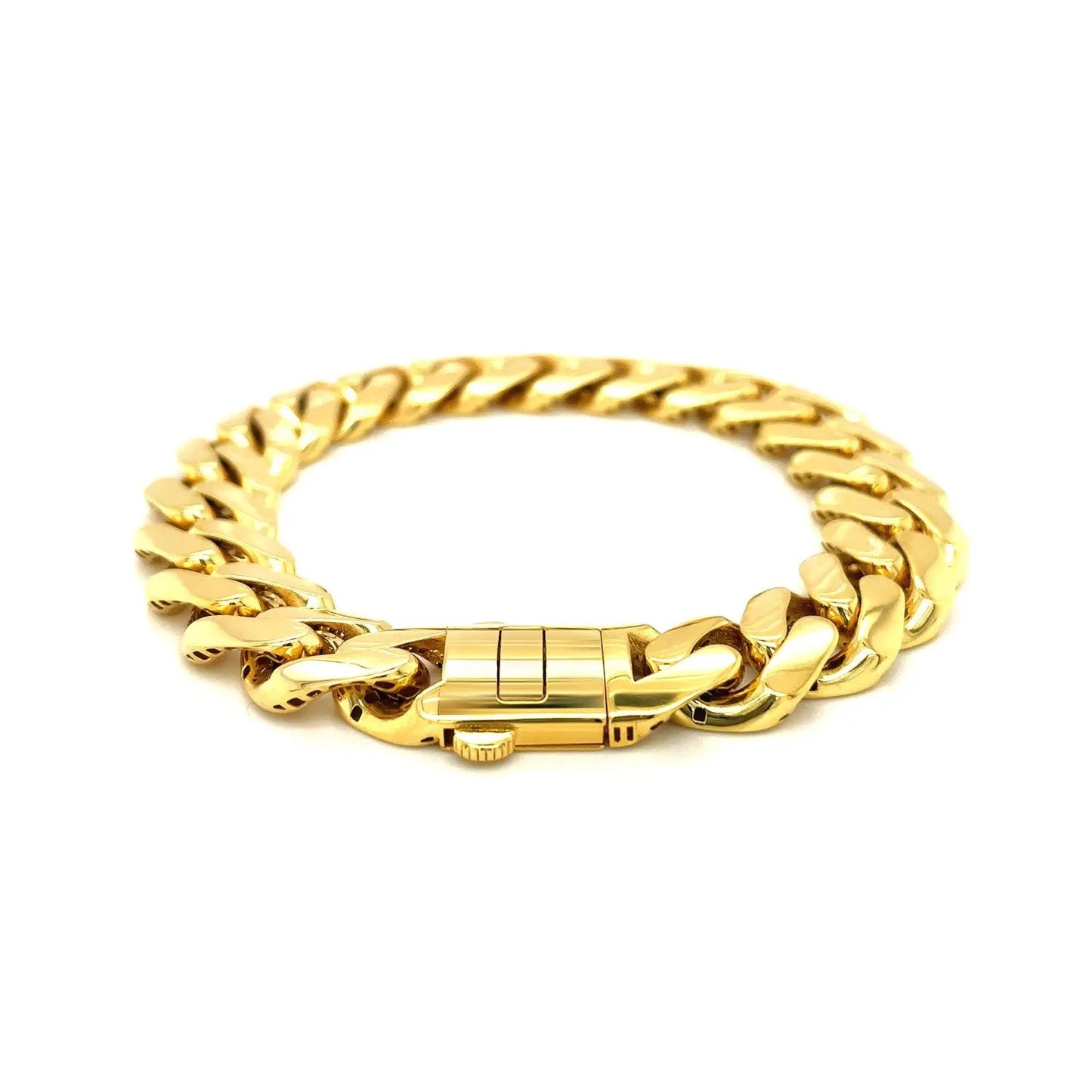 14k Yellow Gold 8 1/2 inch Wide Polished Curb Chain Bracelet (13.50 mm) RCJ