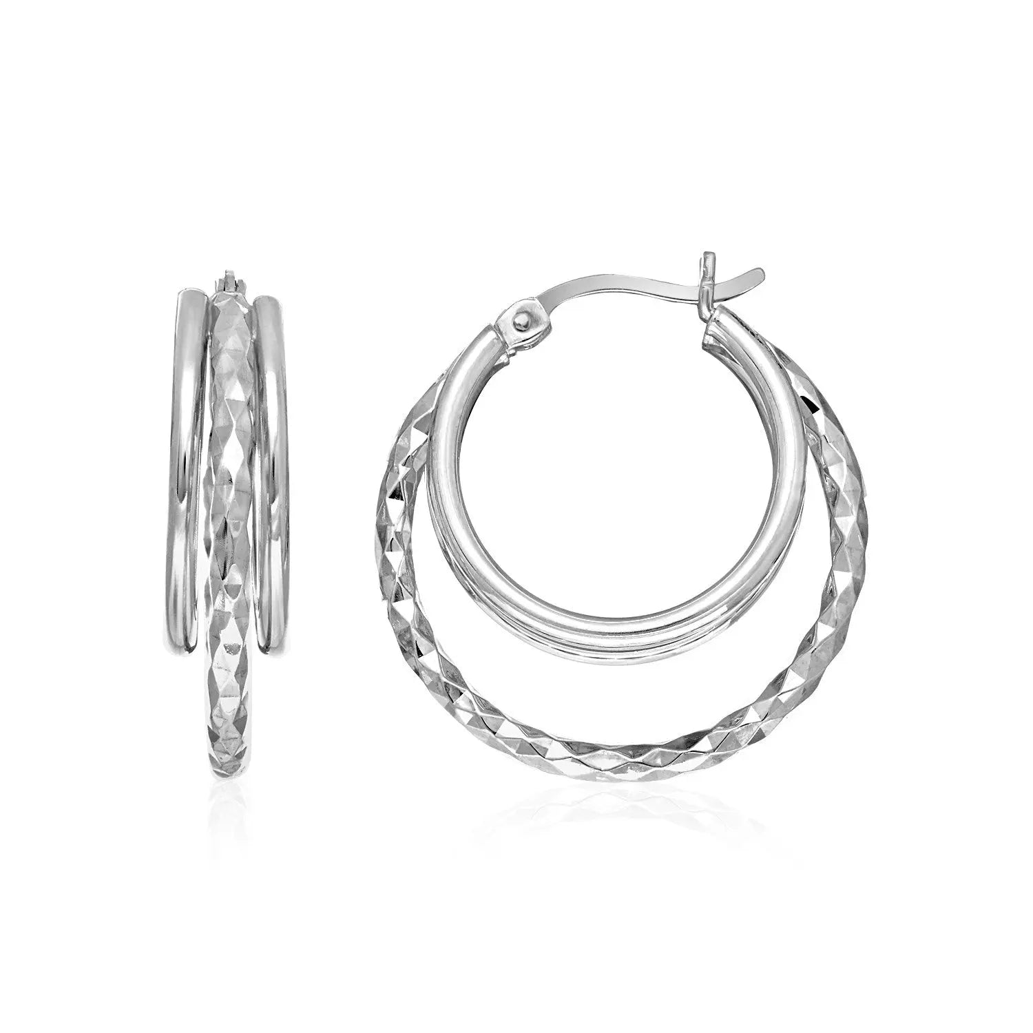 Two-Part Graduated Polished and Textured Hoop Earrings in Sterling Silver RCJ