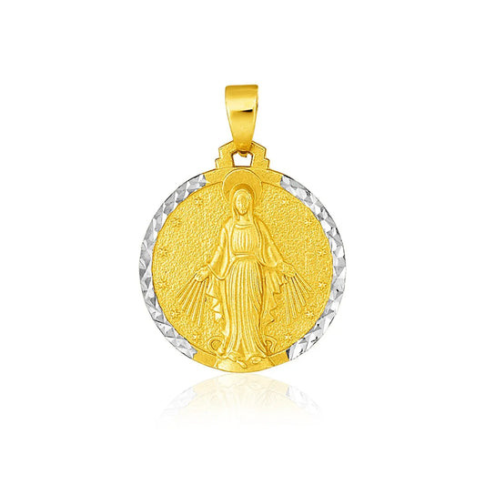 14k Two Tone Gold Round Religious Medal PendantMonde Trend