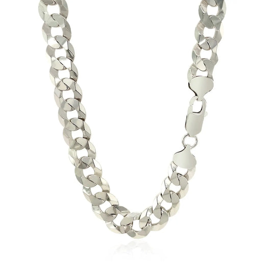 Rhodium Plated Sterling Silver Curb Style Chain (10.20 mm) RCJ