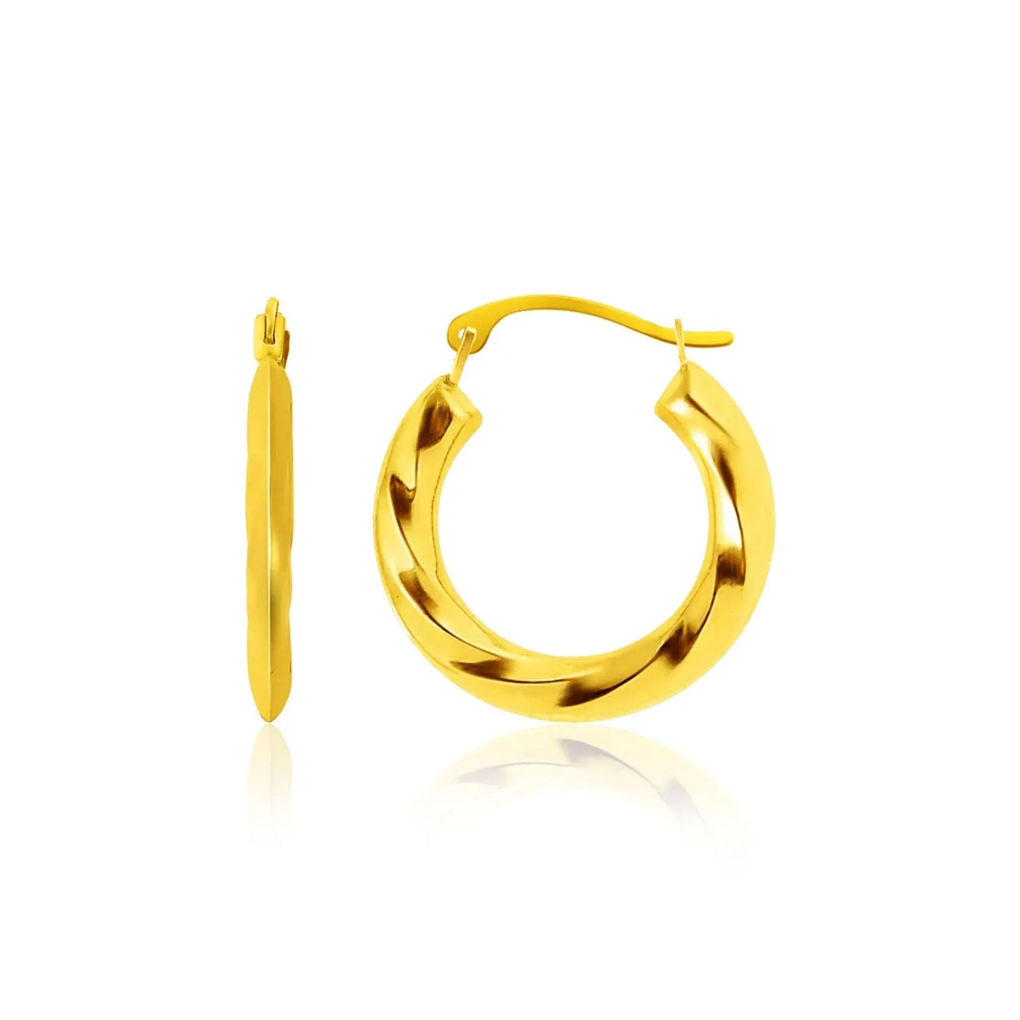 14k Yellow Gold Wavy Texture Hoop Earrings RCJ