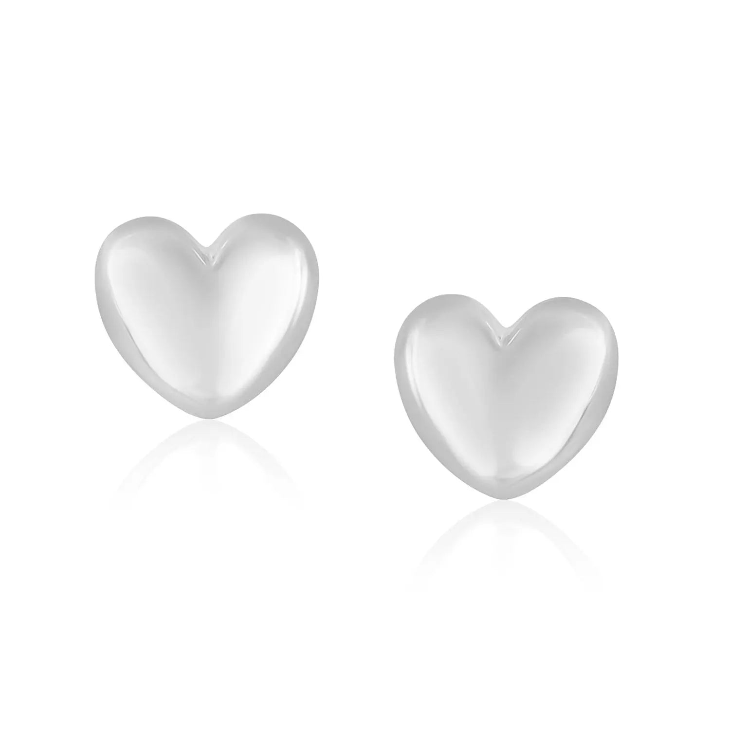 14k White Gold Puffed Heart Shape Shiny Earrings RCJ