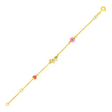 14k Yellow Gold 5 1/2 inch Childrens Bracelet with Enameled Heart Unicorn and Circle (1.00 mm) RCJ