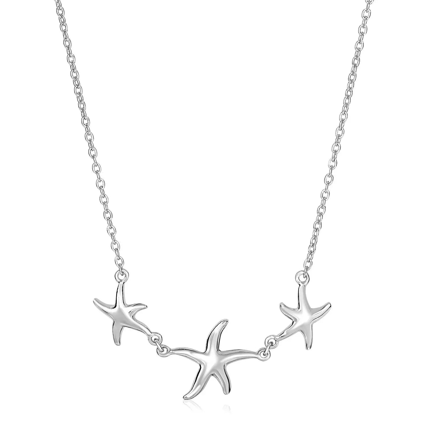 Sterling Silver Necklace with Three Starfish RCJ